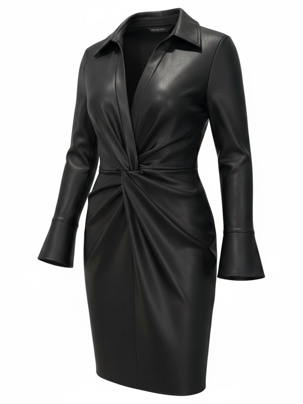 Colleen Lopez Black Faux Leather Twist-Front  Dress